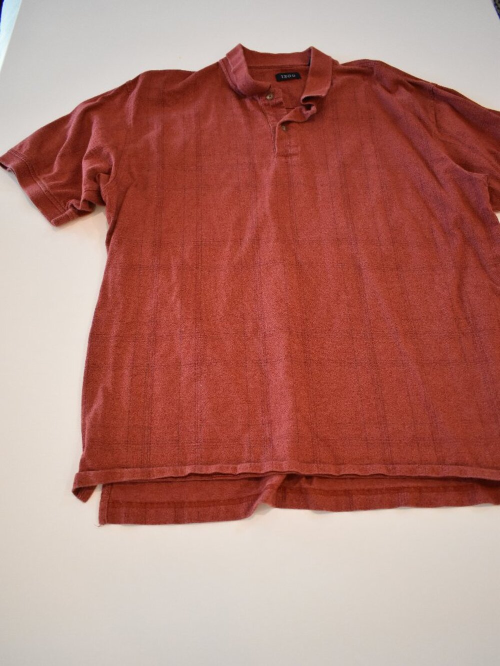 IZOD Men's XL Polo Shirt Rust Red Tonal Plaid 100% Cotton Short Sleeve Casual